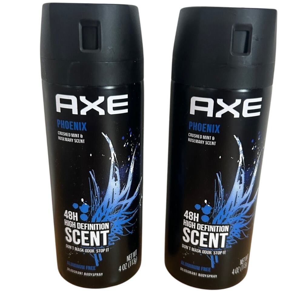 PACK OF 2 AXE PHOENIX Deodorant Body Spray 4 oz 113g 48H Crushed Mint Rose Mary